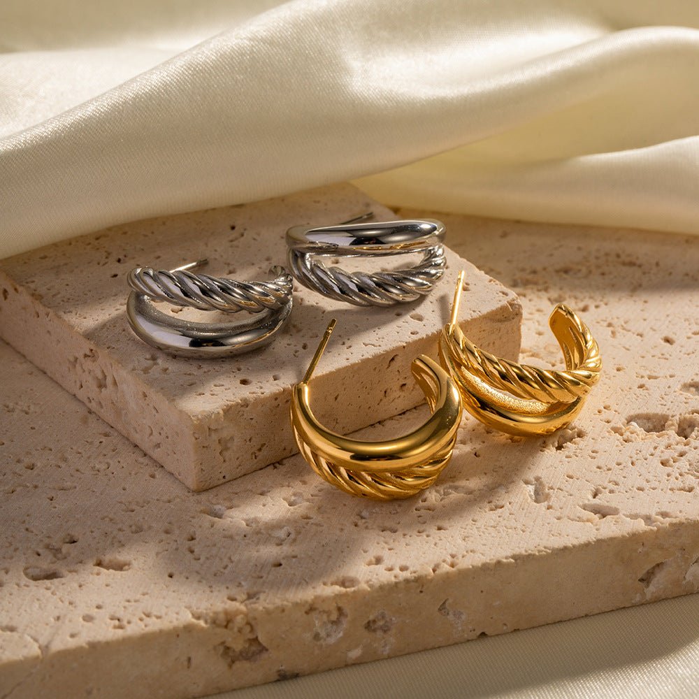 Simple C Shape Ear Studs With 18K Gold Plated Finish - TIRAAYA