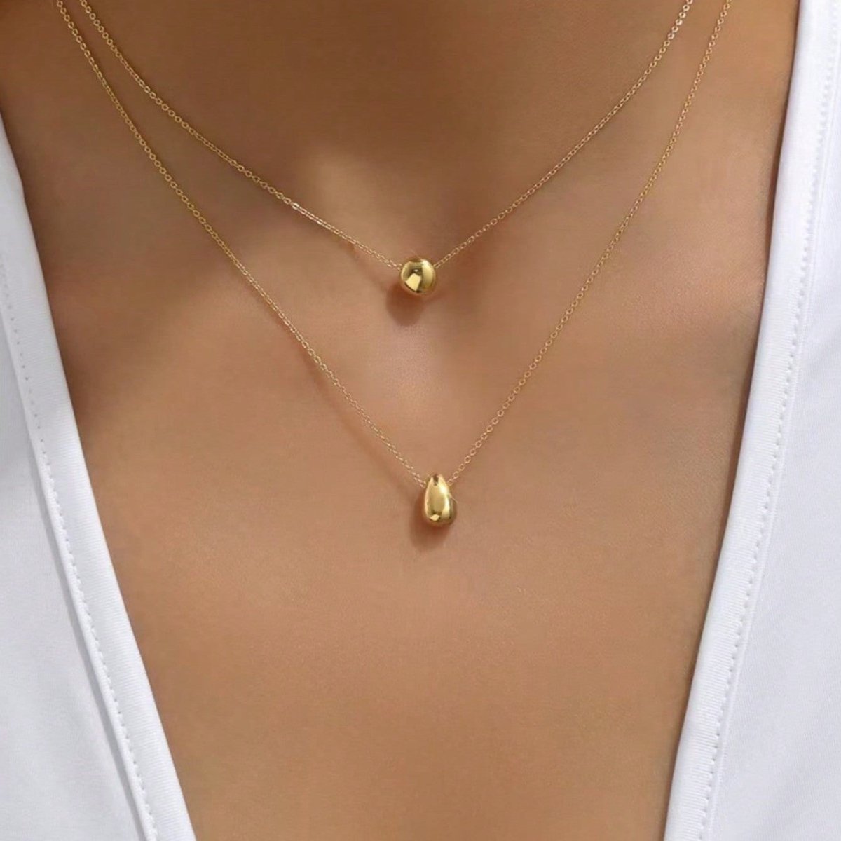 Water Droplet Double Layer Necklace With Gold Plated Finish - TIRAAYA