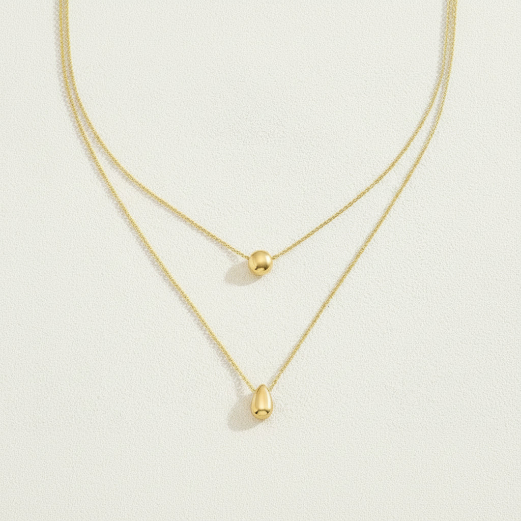 Water Droplet Double Layer Necklace With Gold Plated Finish - TIRAAYA