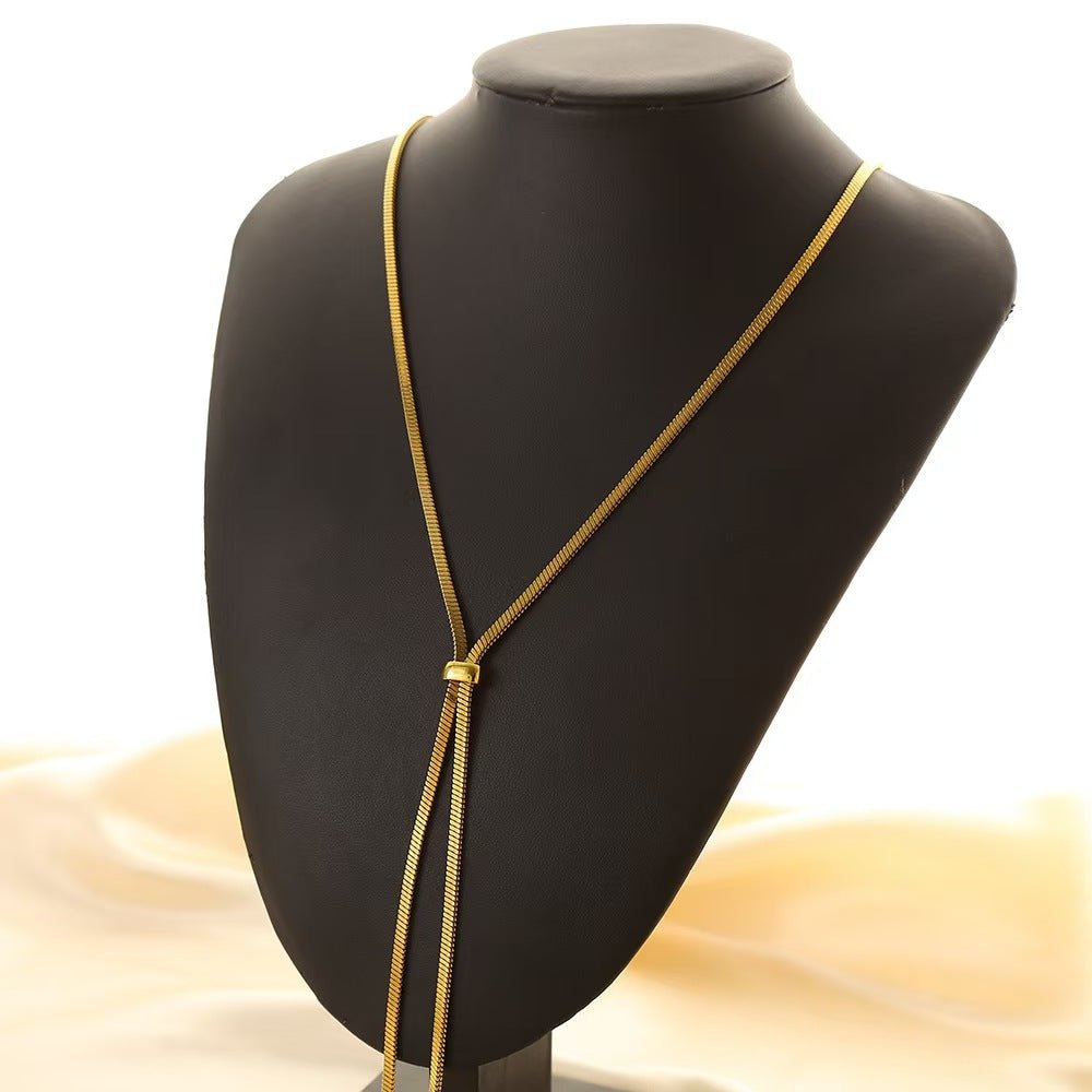 Elegant Geometric Gold Plated Stainless Steel Pull Tassel Necklace - TIRAAYA