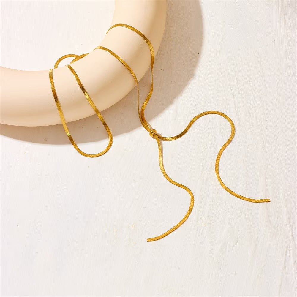 Elegant Geometric Gold Plated Stainless Steel Pull Tassel Necklace - TIRAAYA