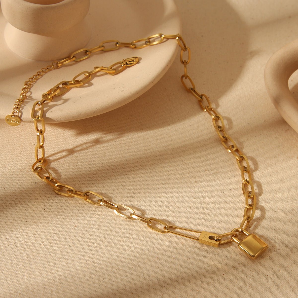 Elegant Lock Design Gold Plated Stainless Steel Necklace - TIRAAYA