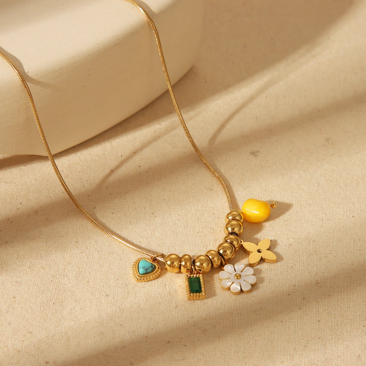 Charming Heart Flower Pearl Gold Plated Stainless Steel Necklace - TIRAAYA