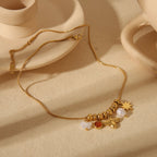 Charming Geometric Pearl Gold Plated Stainless Steel Necklace - TIRAAYA