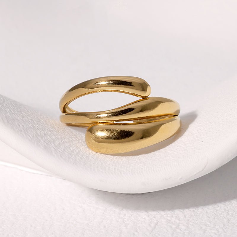 Modern Geometric Gold Plated Stainless Steel Open Ring For Women - TIRAAYA