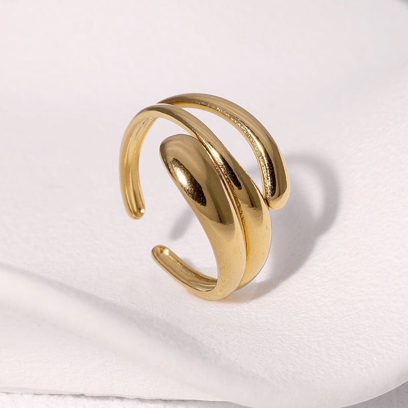 Modern Geometric Gold Plated Stainless Steel Open Ring For Women - TIRAAYA