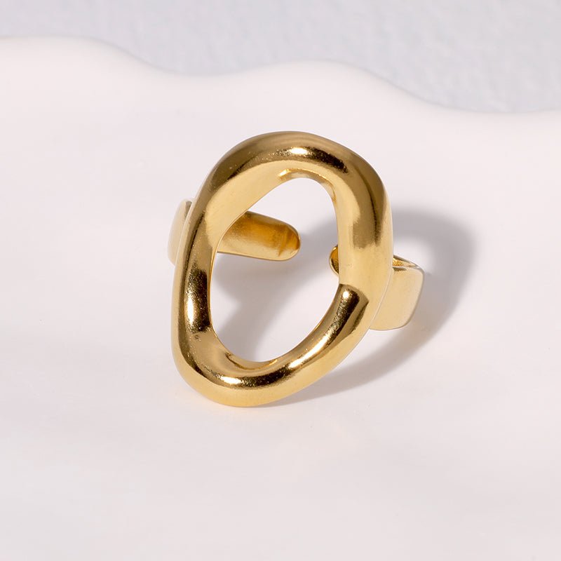 Modern Geometric Open Ring With Real Gold Plated Finish - TIRAAYA