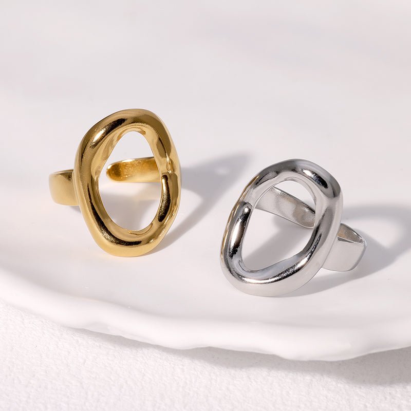 Modern Geometric Open Ring With Real Gold Plated Finish - TIRAAYA