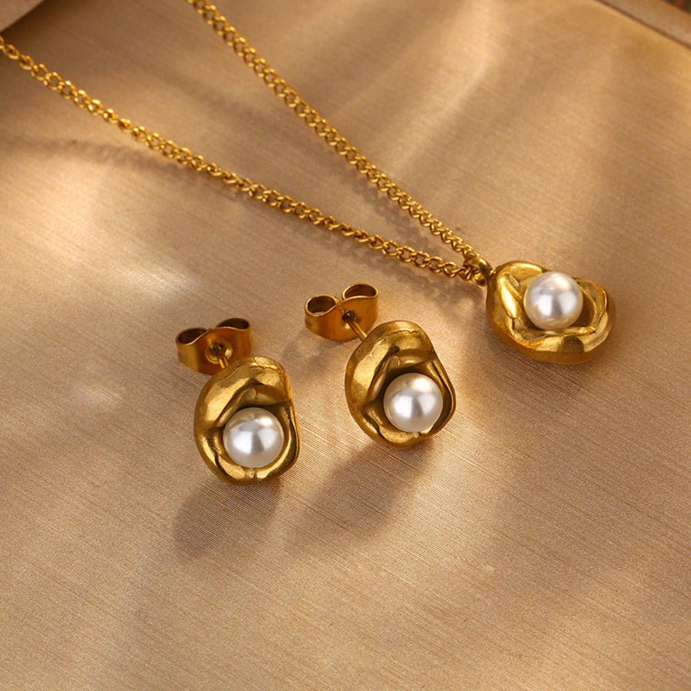 Sweet Pea Design Gold Plated Stainless Steel Jewelry Set - TIRAAYA