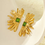 Retro Geometric Opal Gold Plated Stainless Steel Ear Studs - TIRAAYA