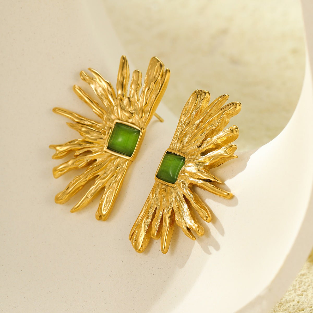 Retro Geometric Opal Gold Plated Stainless Steel Ear Studs - TIRAAYA