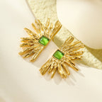 Retro Geometric Opal Gold Plated Stainless Steel Ear Studs - TIRAAYA