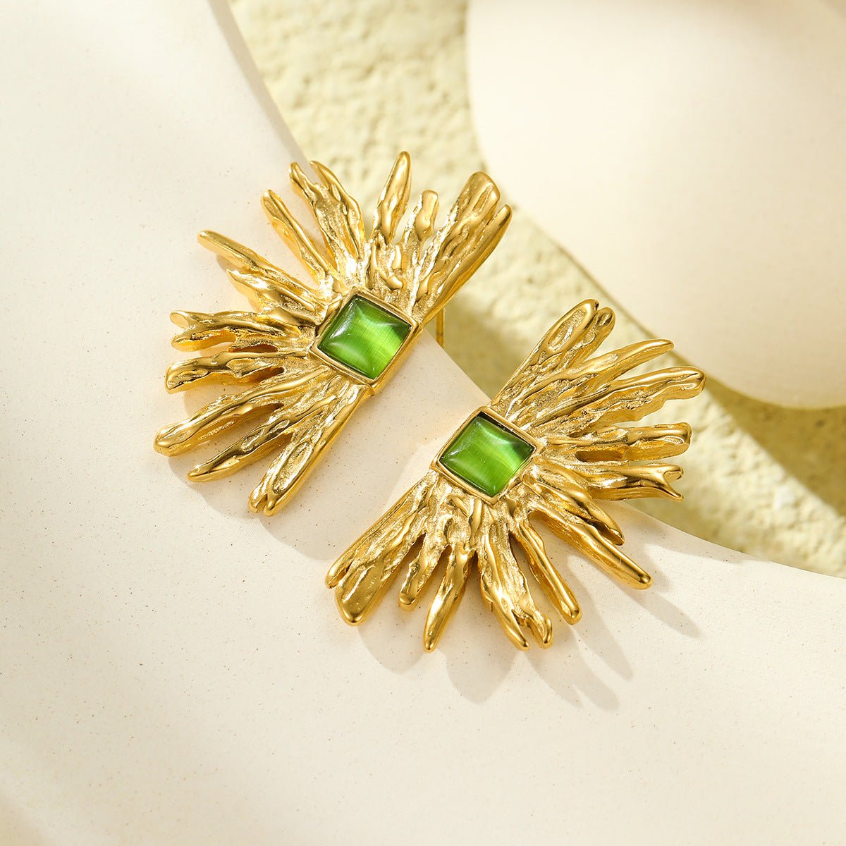 Retro Geometric Opal Gold Plated Stainless Steel Ear Studs - TIRAAYA