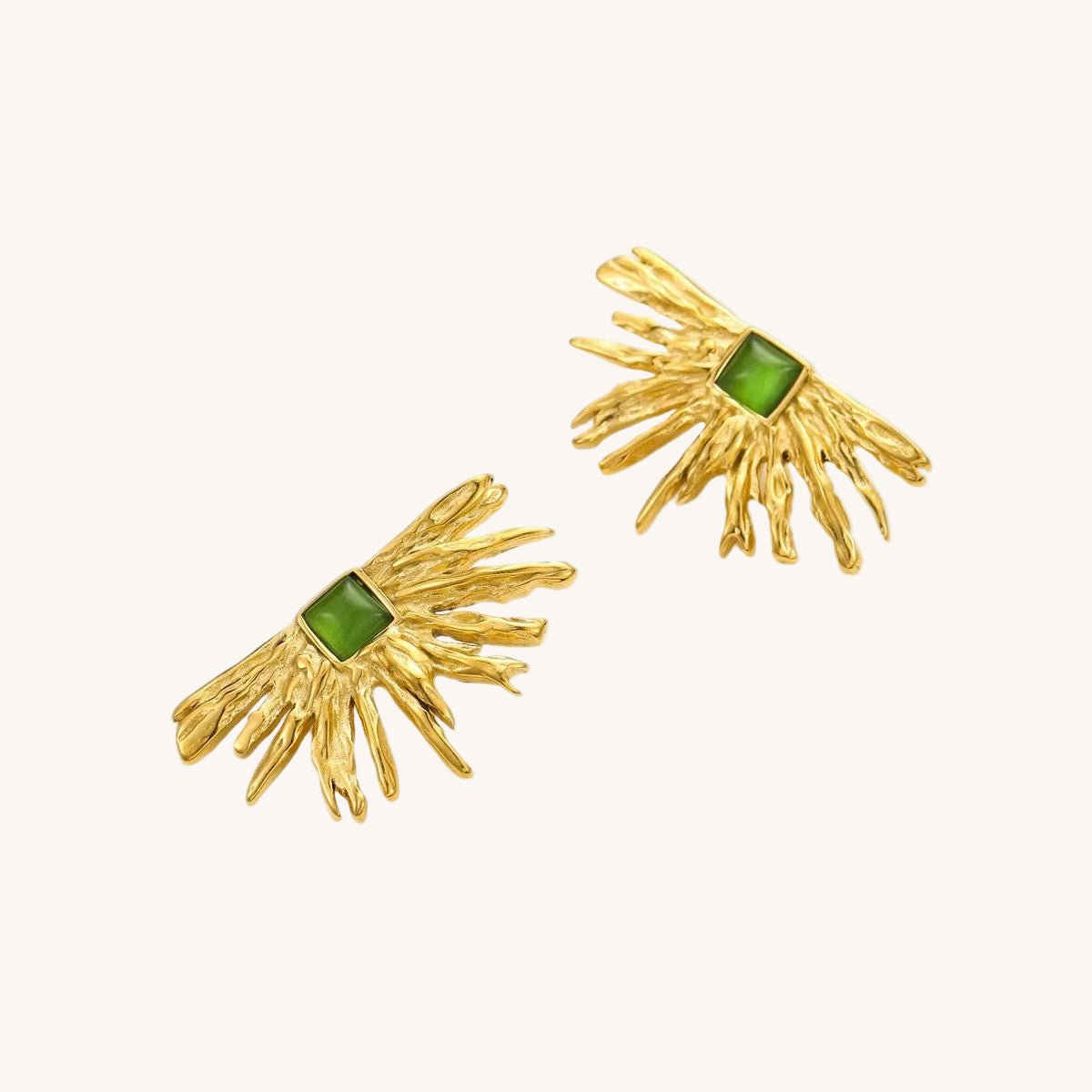 Retro Geometric Opal Gold Plated Stainless Steel Ear Studs - TIRAAYA