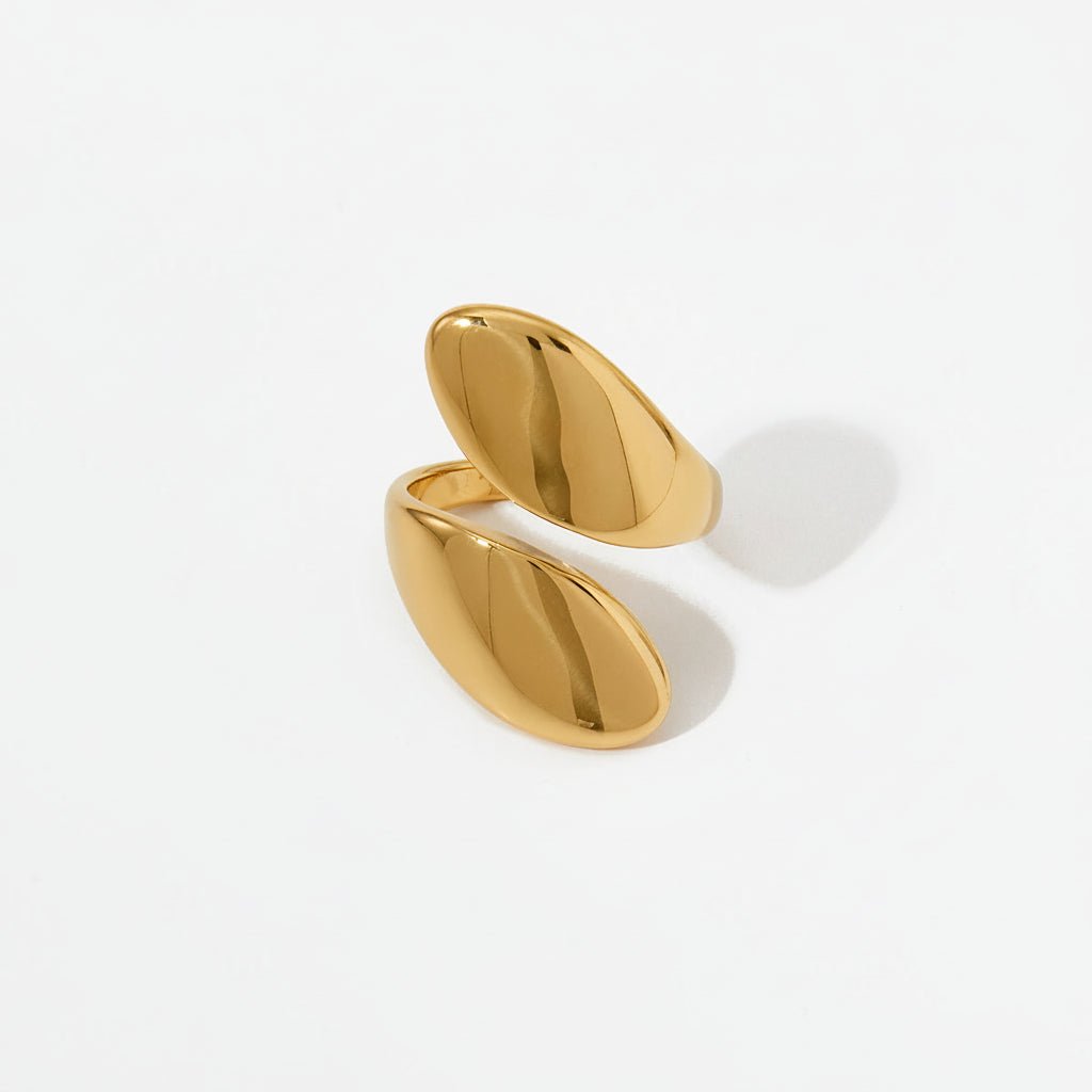 Artistic Geometric Gold Plated Stainless Steel Statement Ring - TIRAAYA