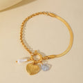Elegant Cross Heart Flower Gold Plated Stainless Steel Bracelet - TIRAAYA