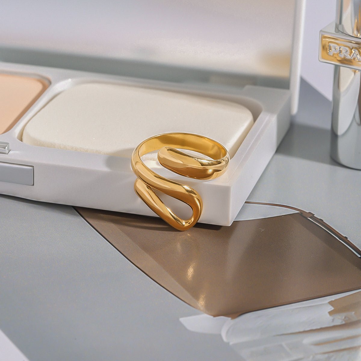 Classic Geometric Gold Plated Stainless Steel Ring For Women - TIRAAYA