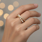 Elegant Geometric Ring In Gold Plated Stainless Steel Finish With Imitation Pearl - TIRAAYA