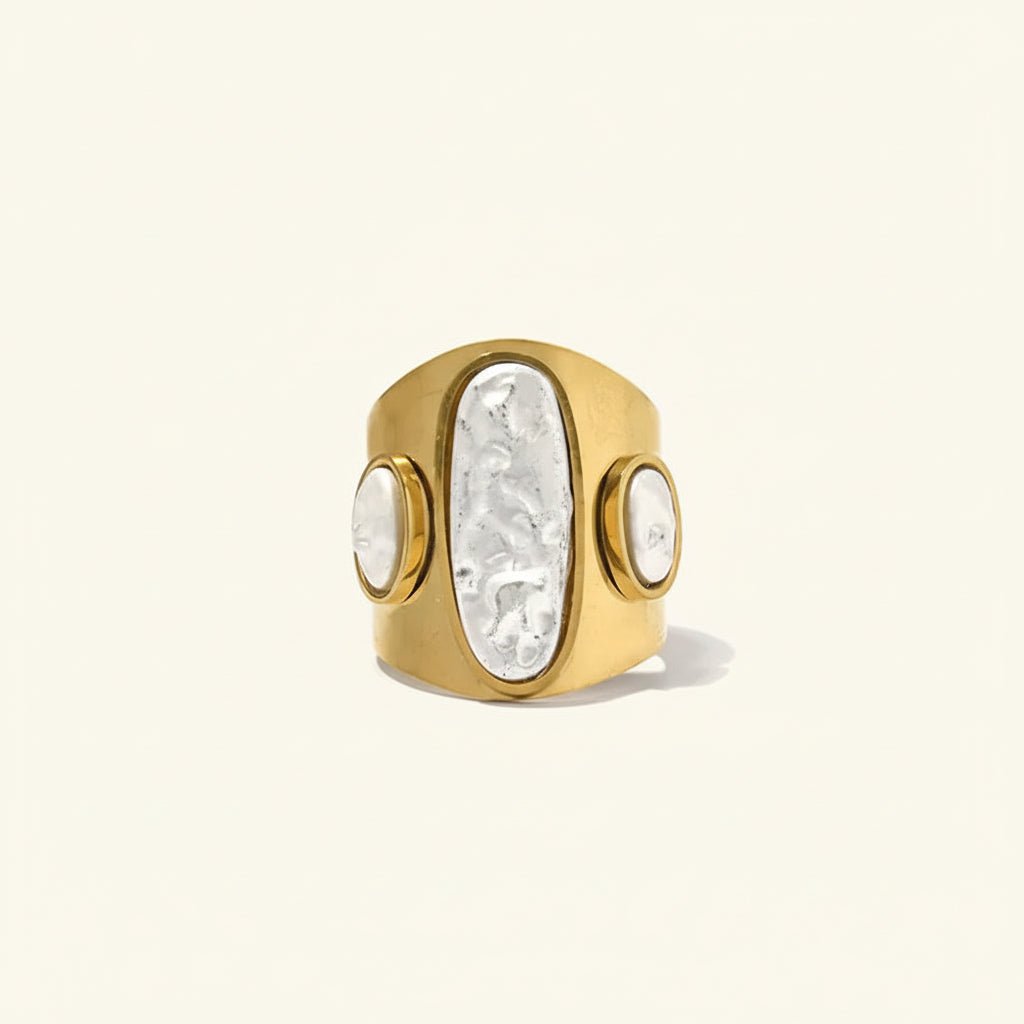 Elegant Floral Shell Gold Plated Stainless Steel Open Ring - TIRAAYA