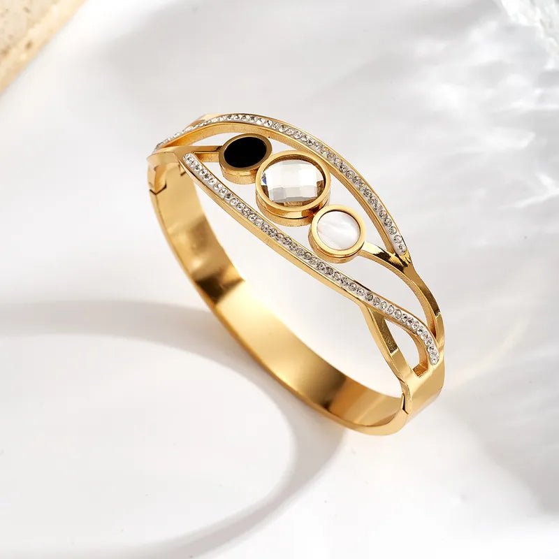 Elegant Shell Zircon Open Bracelet With Gold Plated Finish - TIRAAYA