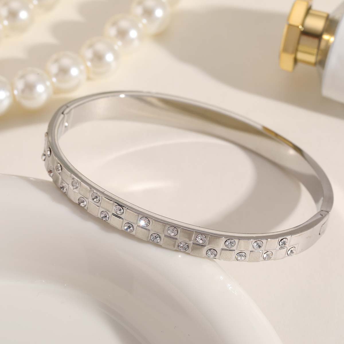 Timeless Solid Color Zircon Gold Plated Stainless Steel Bangle - TIRAAYA