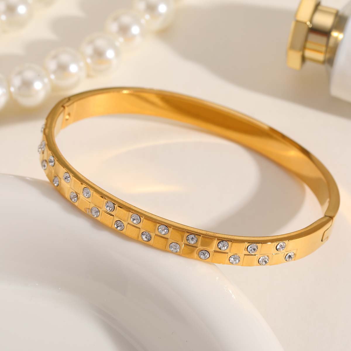 Timeless Solid Color Zircon Gold Plated Stainless Steel Bangle - TIRAAYA