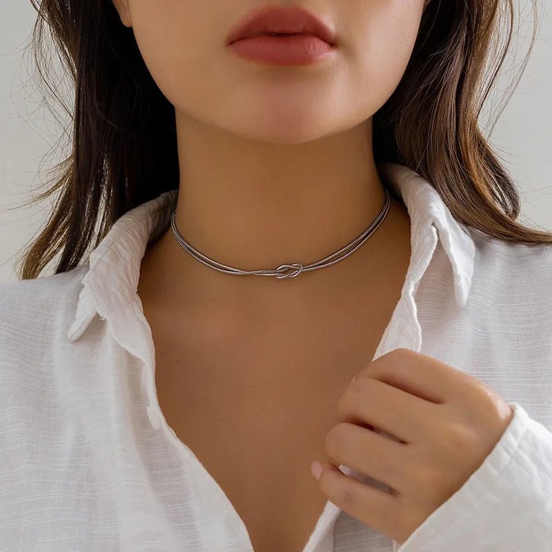 Sweet Knot Snake Chain Necklace In Stainless Steel With Gold And Silver Finish - TIRAAYA