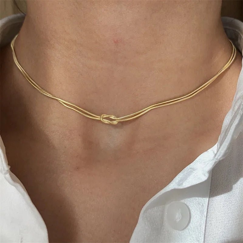 Sweet Knot Snake Chain Necklace In Stainless Steel With Gold And Silver Finish - TIRAAYA