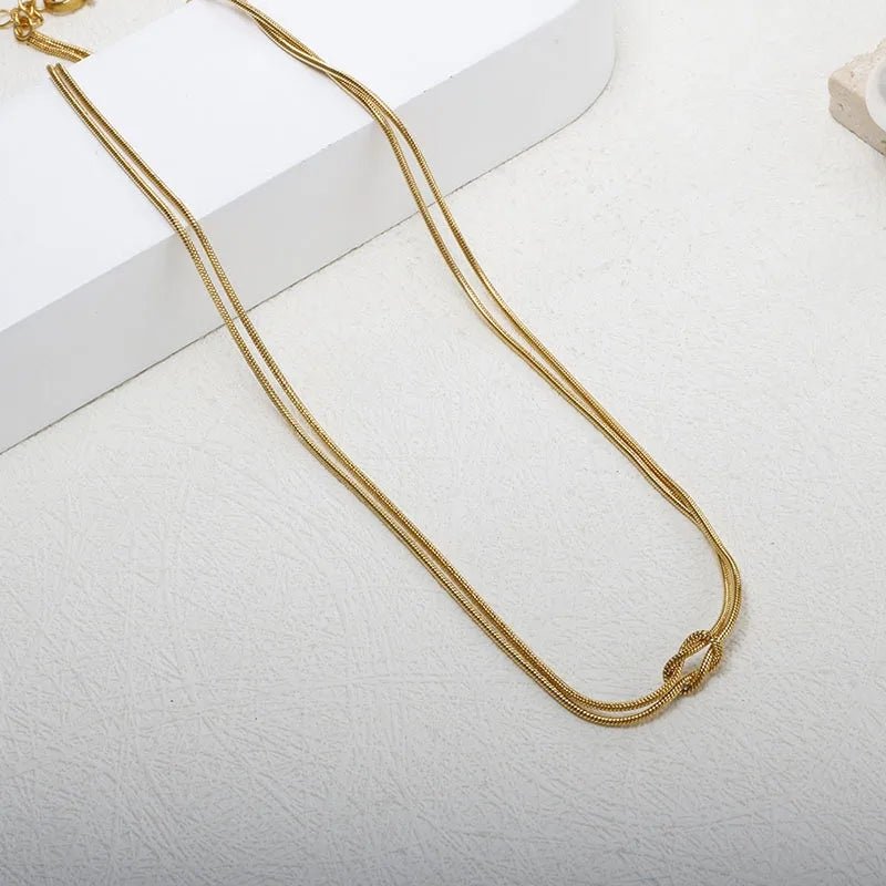 Sweet Knot Snake Chain Necklace In Stainless Steel With Gold And Silver Finish - TIRAAYA