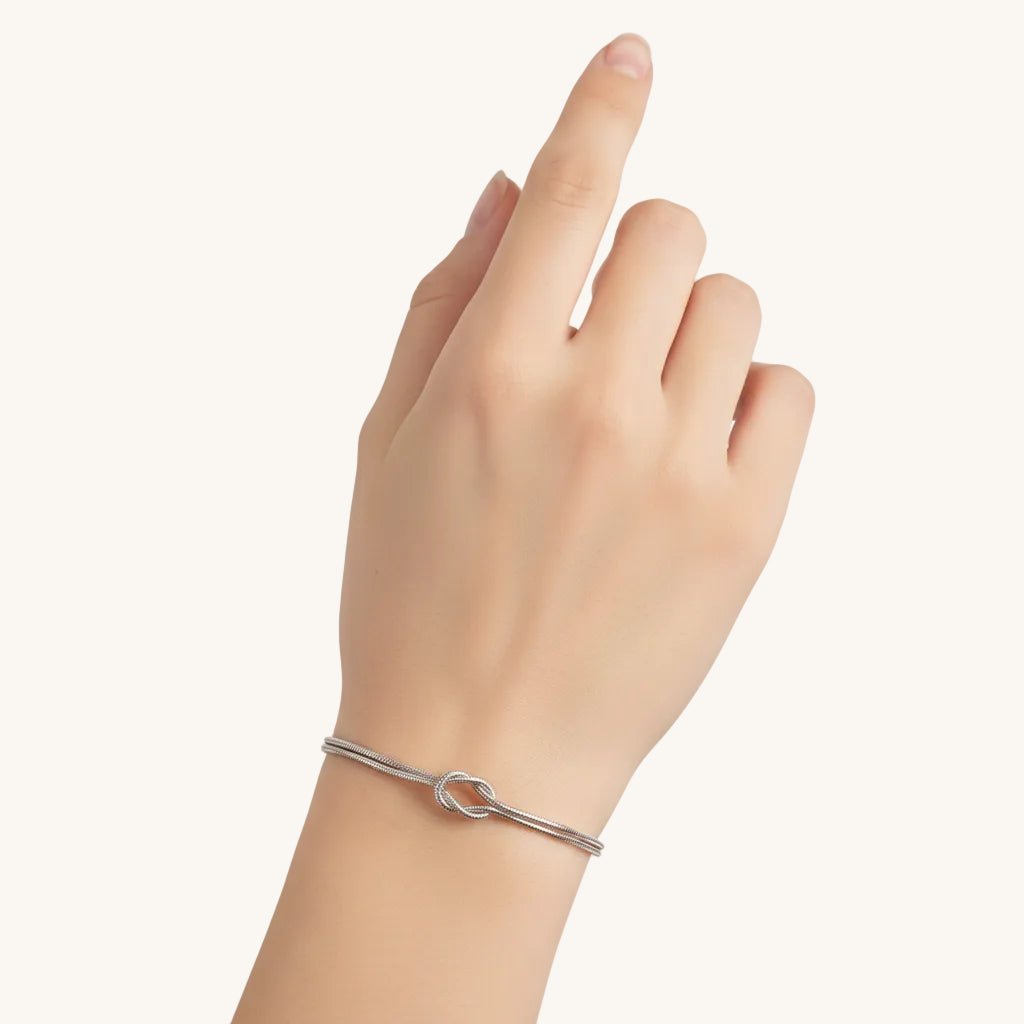Sweet Knot Snake Chain Bracelet In Stainless Steel With Gold And Silver Finish - TIRAAYA