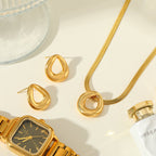 Elegant Irregular Geometric Ear Studs And Necklace Gold Plated Set - TIRAAYA