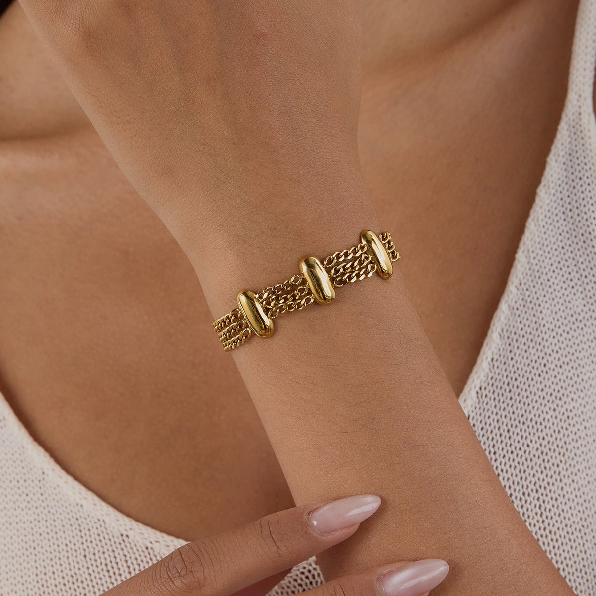 Modern Geometric Bracelet With Real Gold Plated Stainless Steel Chain - TIRAAYA