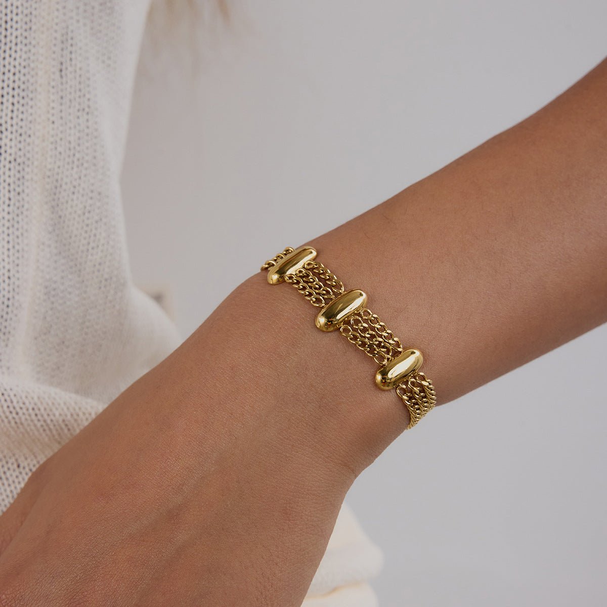 Modern Geometric Bracelet With Real Gold Plated Stainless Steel Chain - TIRAAYA