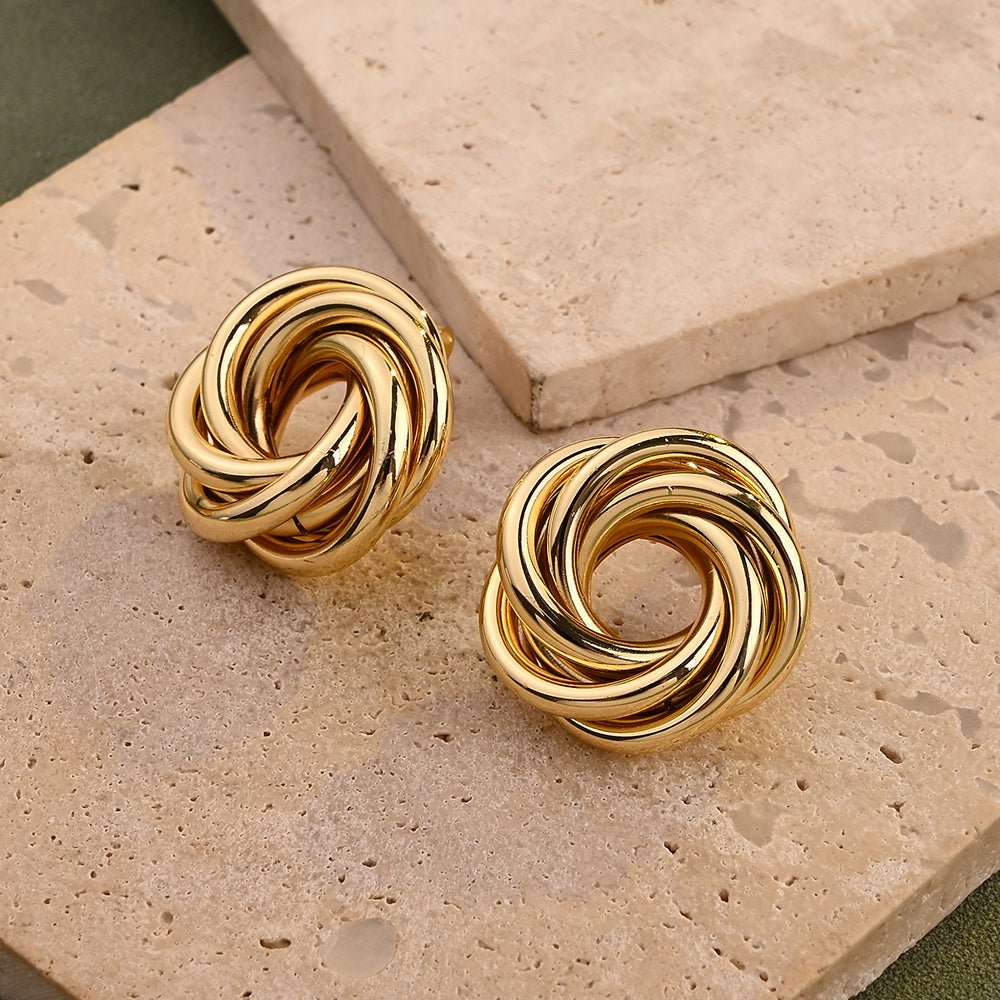 Elegant Round Earrings In Stainless Steel With 18K Gold Plated Finish - TIRAAYA