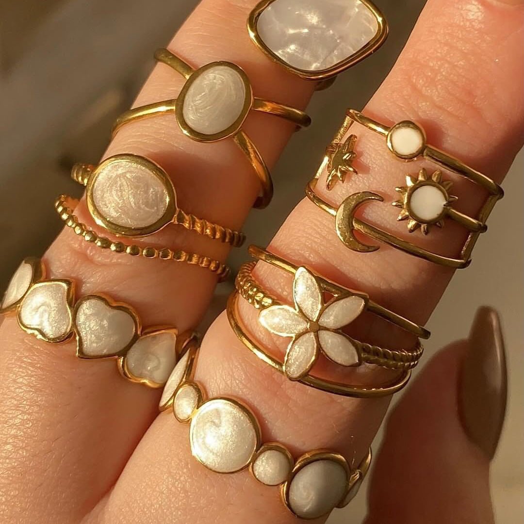 Modern Floral Gold Plated Stainless Steel Open Ring - TIRAAYA