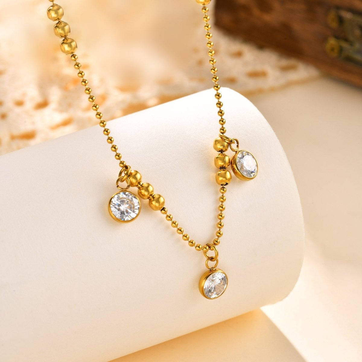 Shiny Geometric Necklace In Stainless Steel With Real Gold Plated Finish - TIRAAYA