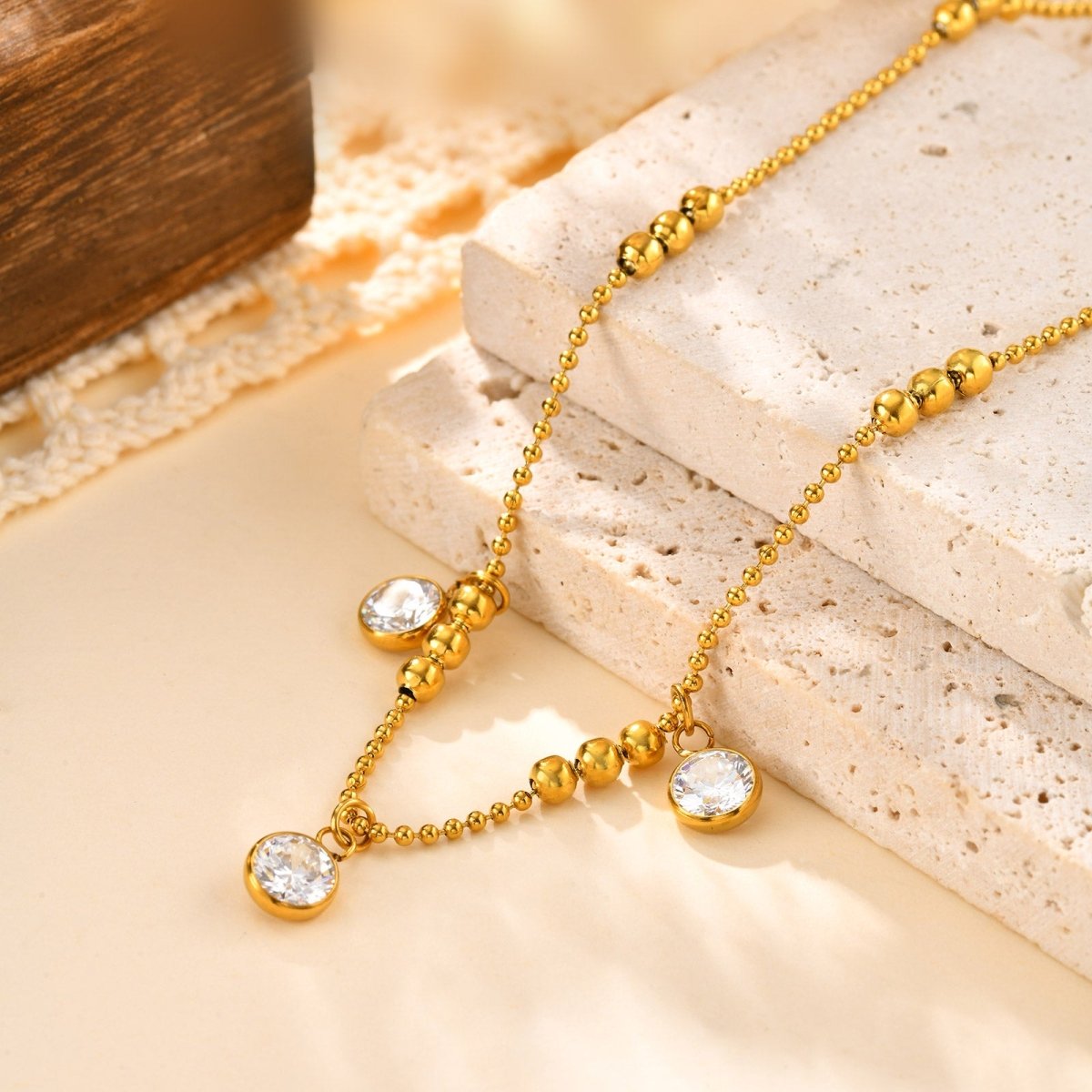 Shiny Geometric Necklace In Stainless Steel With Real Gold Plated Finish - TIRAAYA