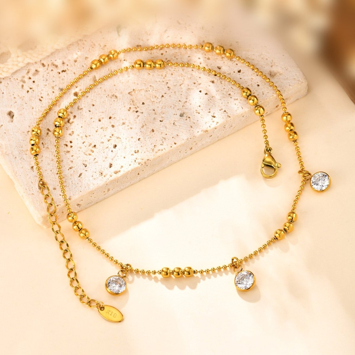 Shiny Geometric Necklace In Stainless Steel With Real Gold Plated Finish - TIRAAYA