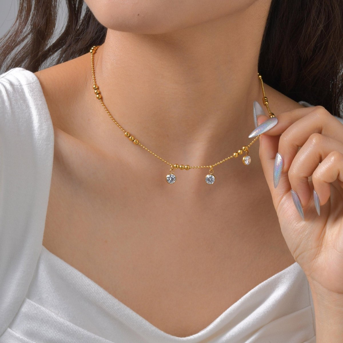 Shiny Geometric Necklace In Stainless Steel With Real Gold Plated Finish - TIRAAYA