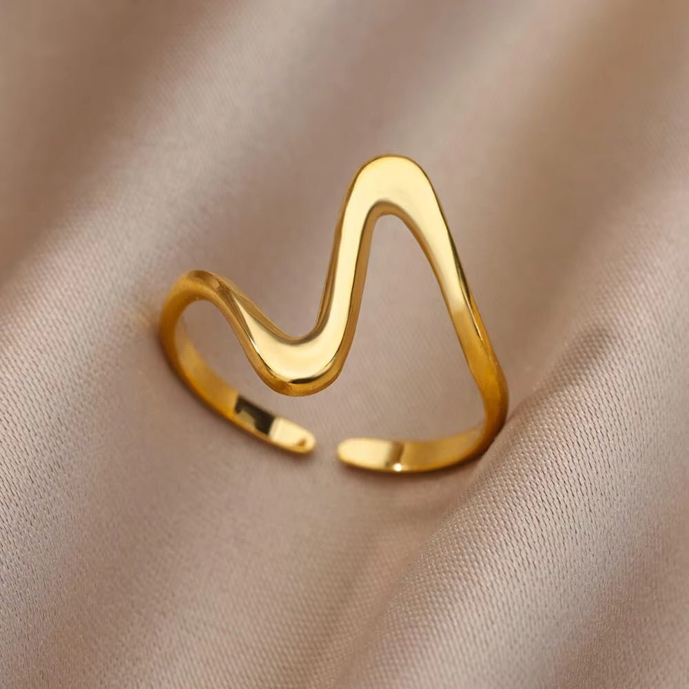 Elegant Abstract Geometric Stainless Steel Open Ring - TIRAAYA