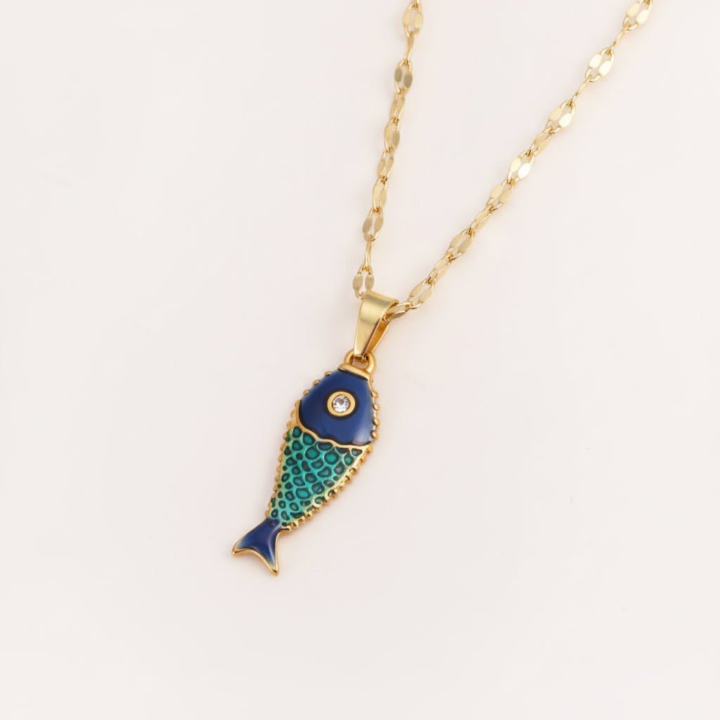 Playful Fish Pendant Gold Plated Titanium Steel Necklace - TIRAAYA