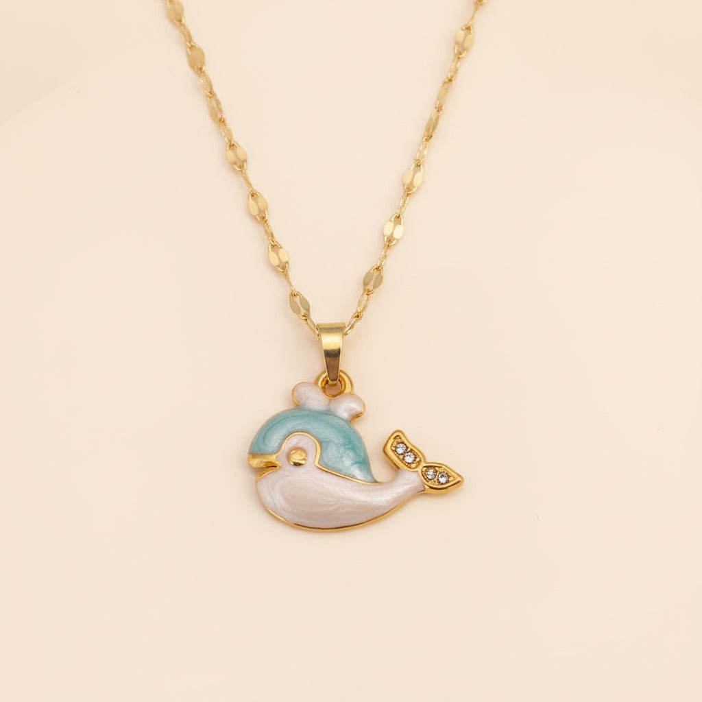 Playful Dolphin Pendant Gold Plated Titanium Steel Necklace - TIRAAYA