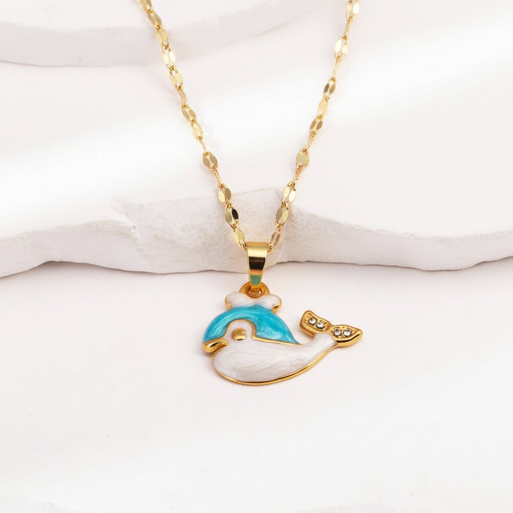 Playful Dolphin Pendant Gold Plated Titanium Steel Necklace - TIRAAYA