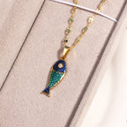 Playful Fish Pendant Gold Plated Titanium Steel Necklace - TIRAAYA