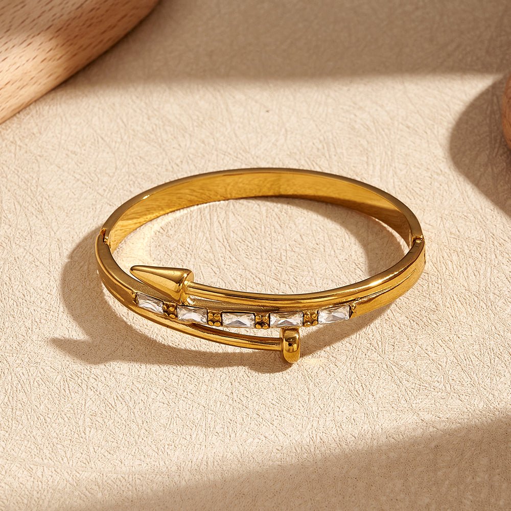 Modern Wave Stripe Bangle In Stainless Steel With Gold Plated Finish - TIRAAYA