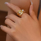 Elegant Pearl Gold Plated Stainless Steel Ring For Unisex - TIRAAYA