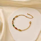 Retro Geometric Crystal Embedded Titanium Steel Bracelet For Women - TIRAAYA