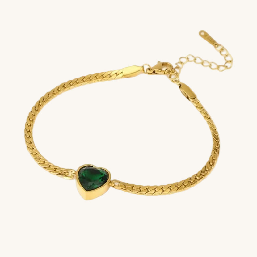 Vintage Heart Green Bracelet With Gold Plated Finish - TIRAAYA