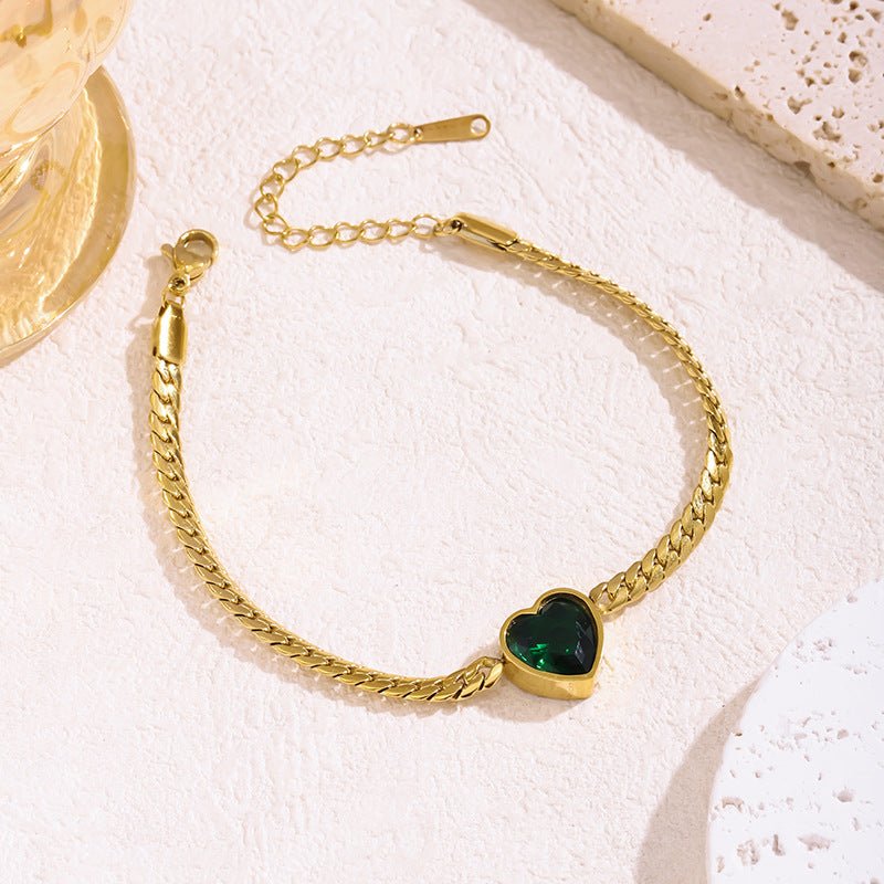 Vintage Heart Green Bracelet With Gold Plated Finish - TIRAAYA