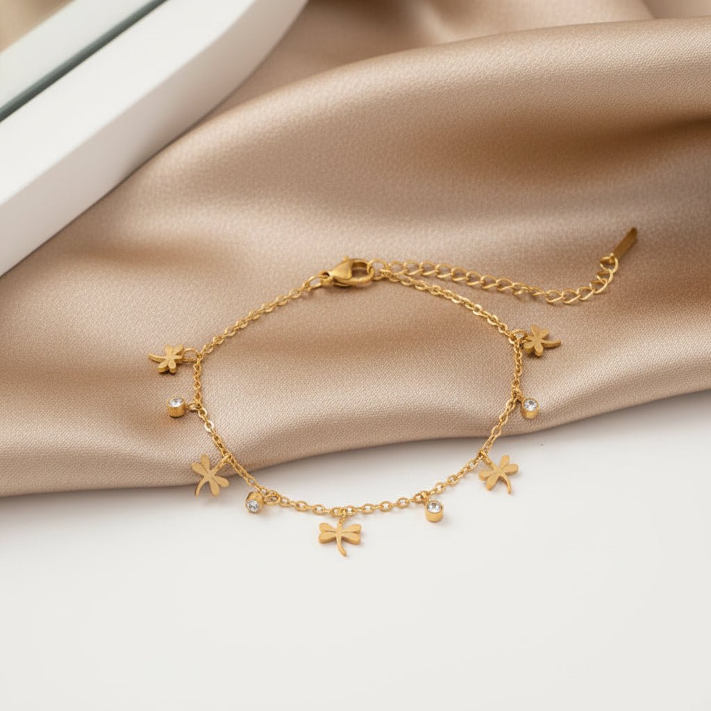 Minimal Dragonfly Pendant Gold Plated Stainless Steel Bracelet - TIRAAYA